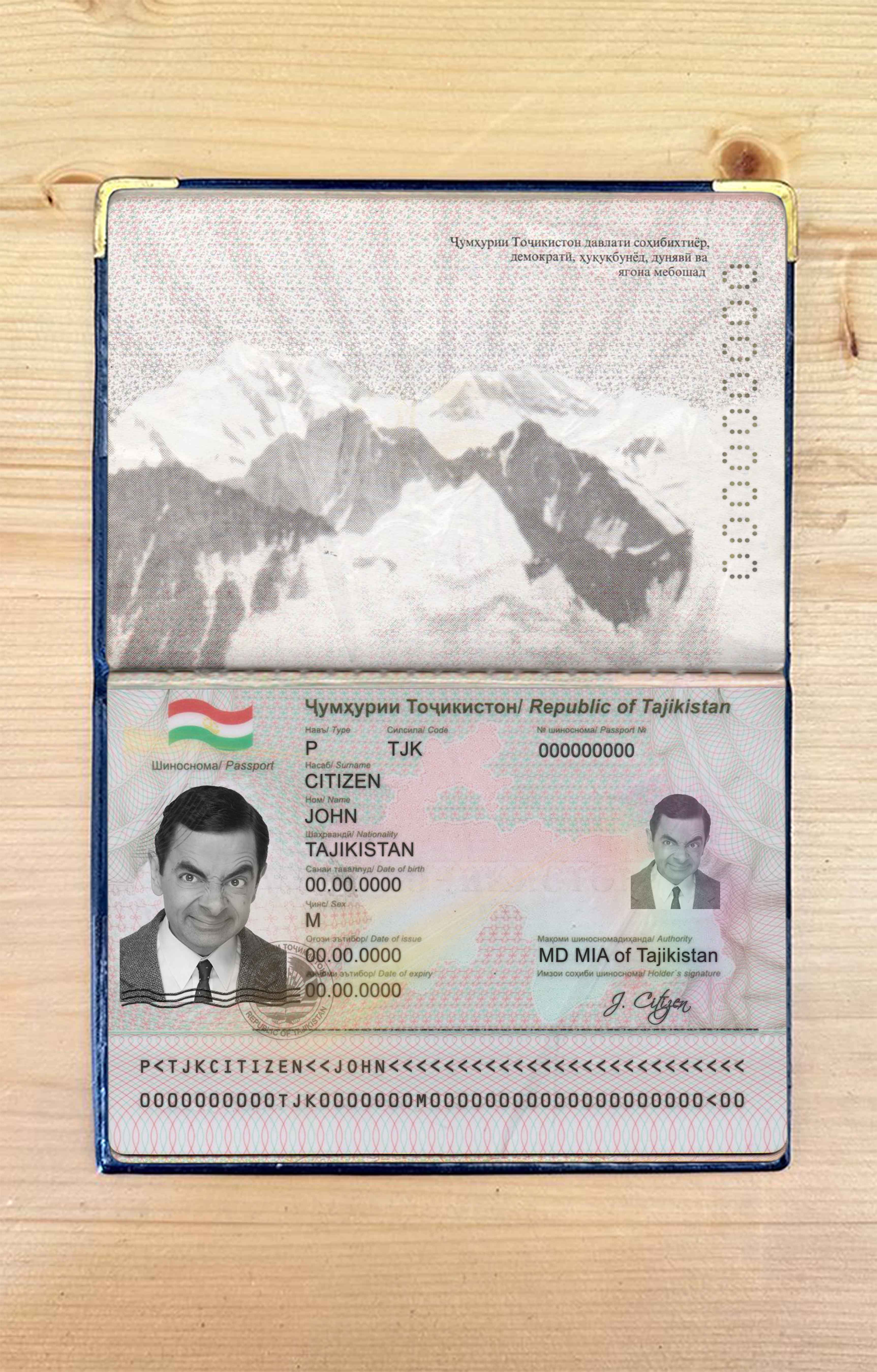Tajikistan passport photo look PSD template